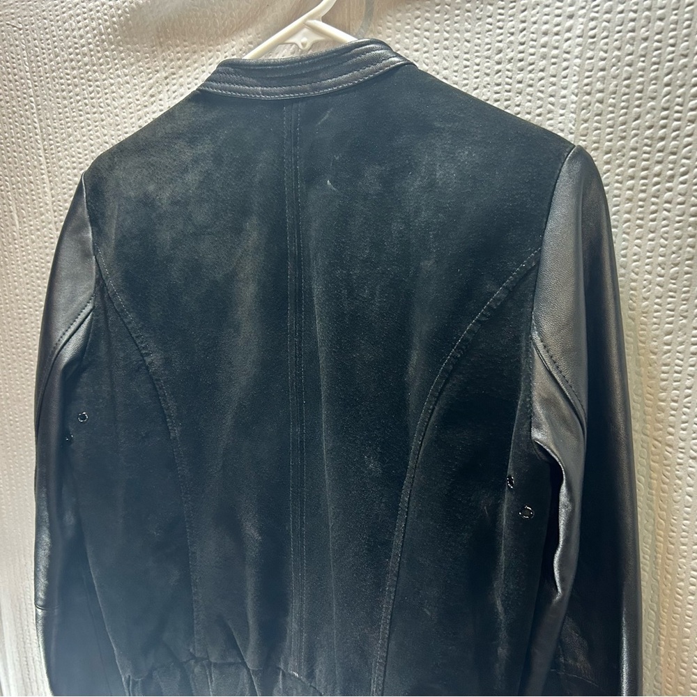 Mango Miranda Black Leather Moto Bomber Jacket Cropped Zip Up Women’s Size S - Picture 11 of 16